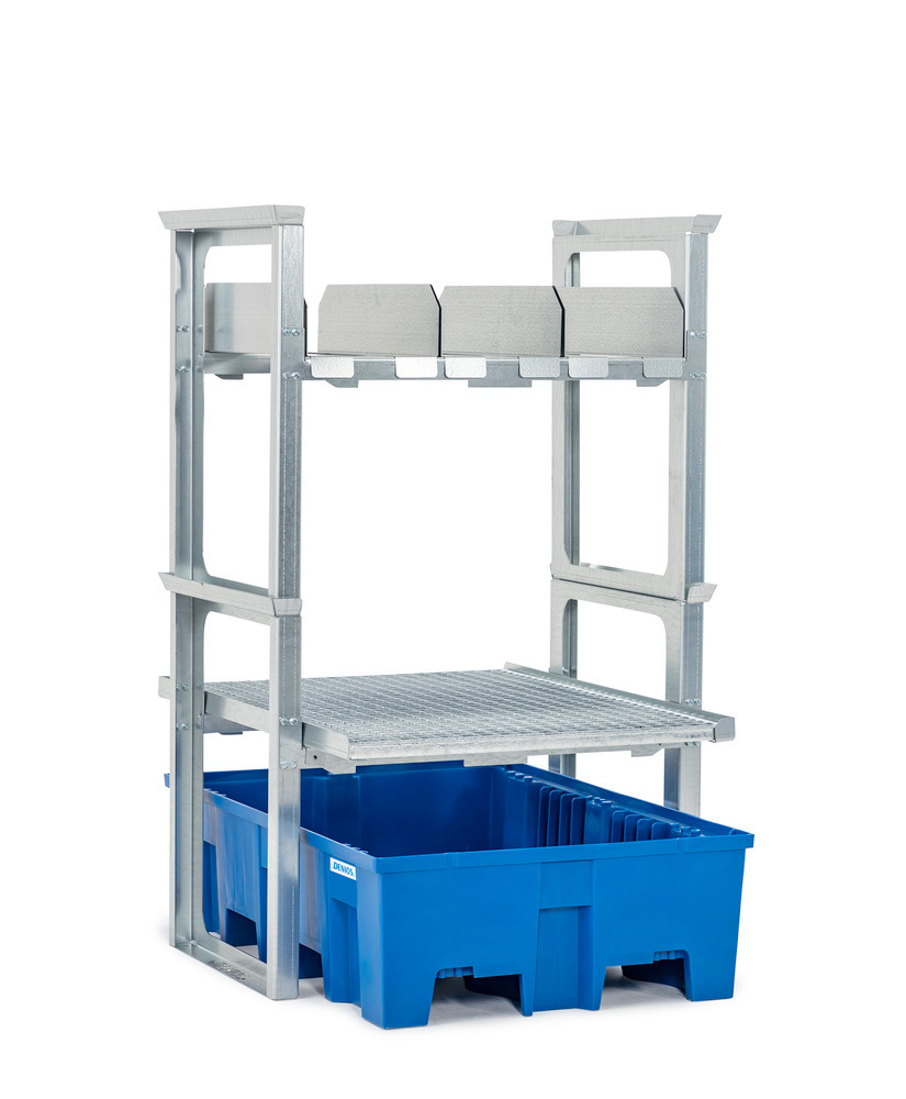 Canister and small container hazmat shelving, plastic spill pallet, 1049 x 1245 x 1637 mm - 2