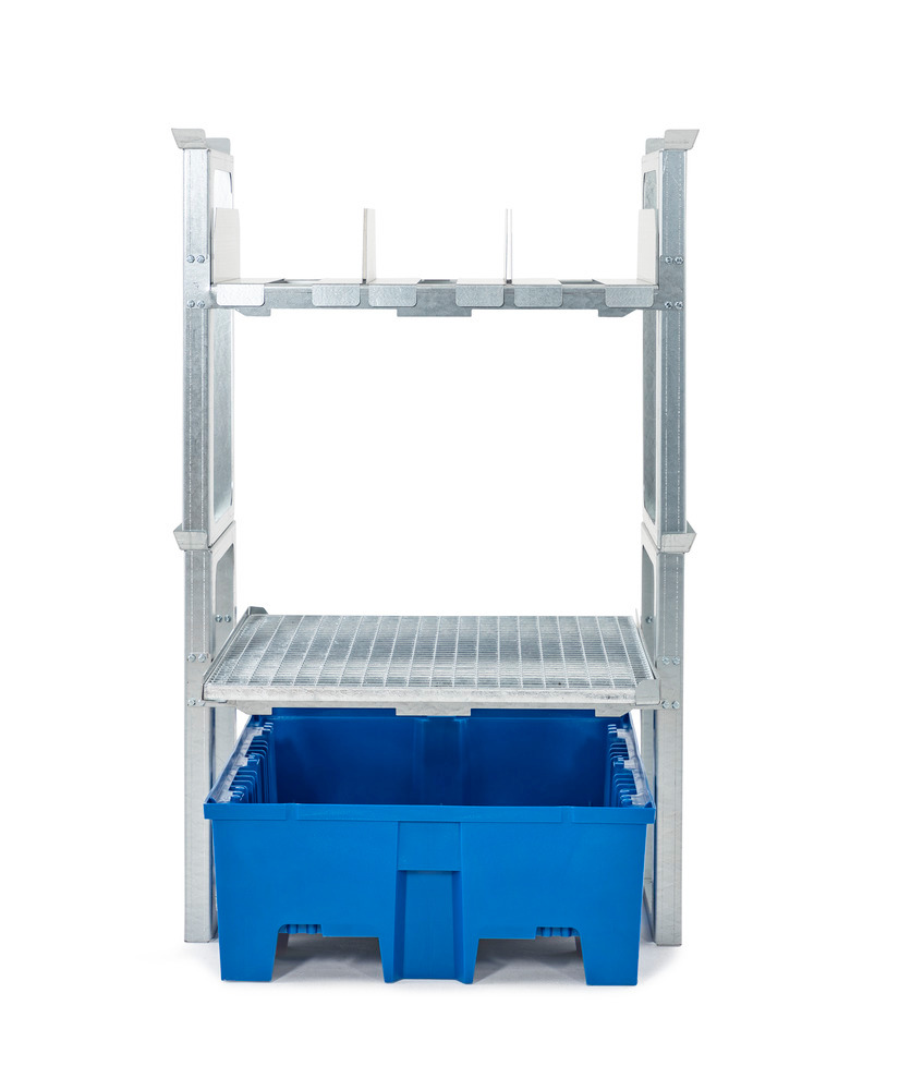 Canister and small container hazmat shelving, plastic spill pallet, 1049 x 1245 x 1637 mm - 3