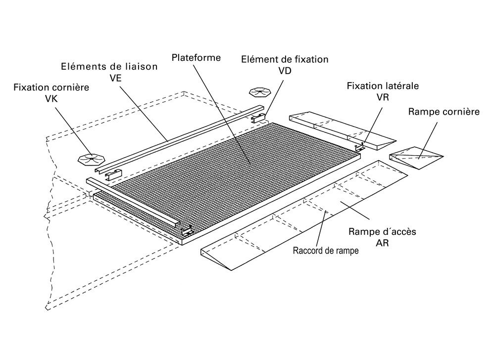 Plateforme classic-line, galvanisée, caillebotis, charge par roue de 450 kg, 1362 x 1362 x 78 - 2