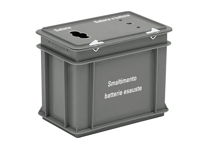 Contenitore raccolta batterie esauste, in plastica, grigio, da 9 l, scritta in italiano - 1