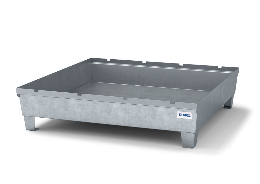 Spill Containment Pallet - 4 Drum Capacity - No Grating - Forklift Access - Galvanized Steel - 1