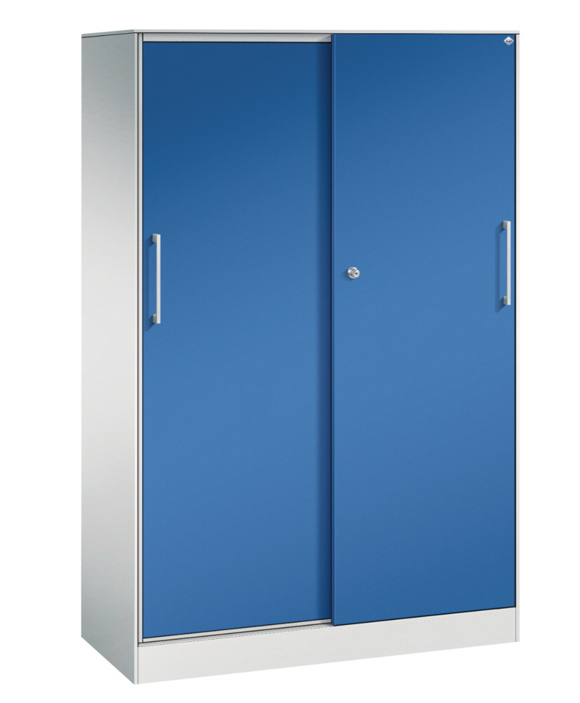 Kancelářská skříňka s posuvnými dveřmi C+P Asisto, 1000 x 435 x 1617 mm, šedo-modrá - 1