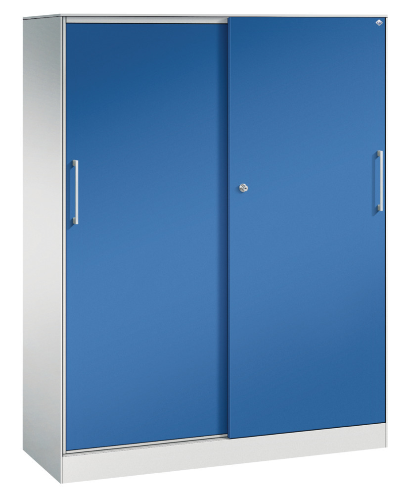 Kancelárska skriňa Asisto, posuvné dvere, 1200 x 435 x 1617 mm, bledosivá/modrá - 1