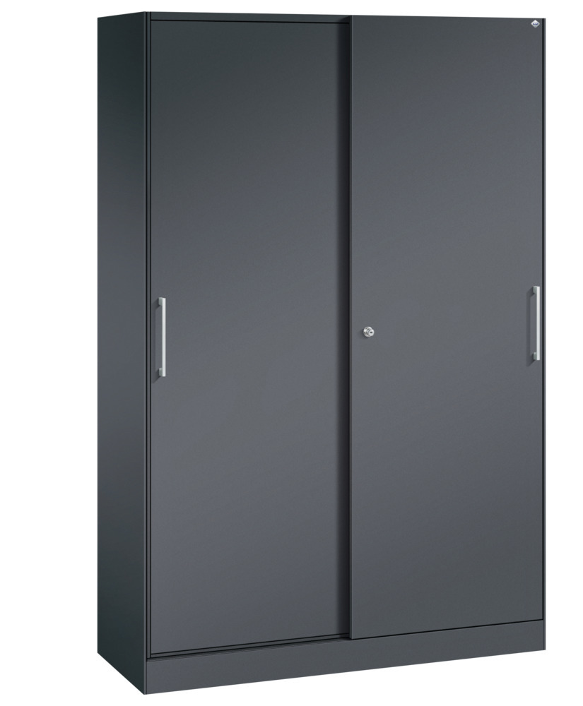 Armoire à portes coulissantes Asisto, acier, 1200 x 435 x 1980 mm, gris noir - 1