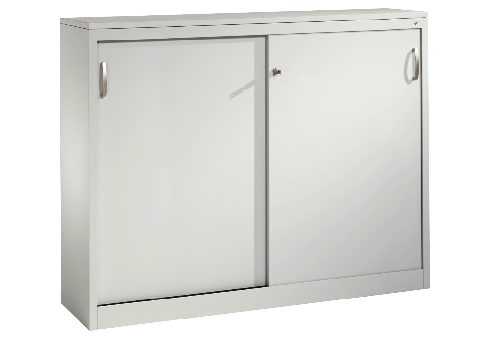 Kancelářská skříňka s posuvnými dveřmi C+P Acurado, sideboard, 1600 x 400 x 1200 mm, sv. šedá - 1