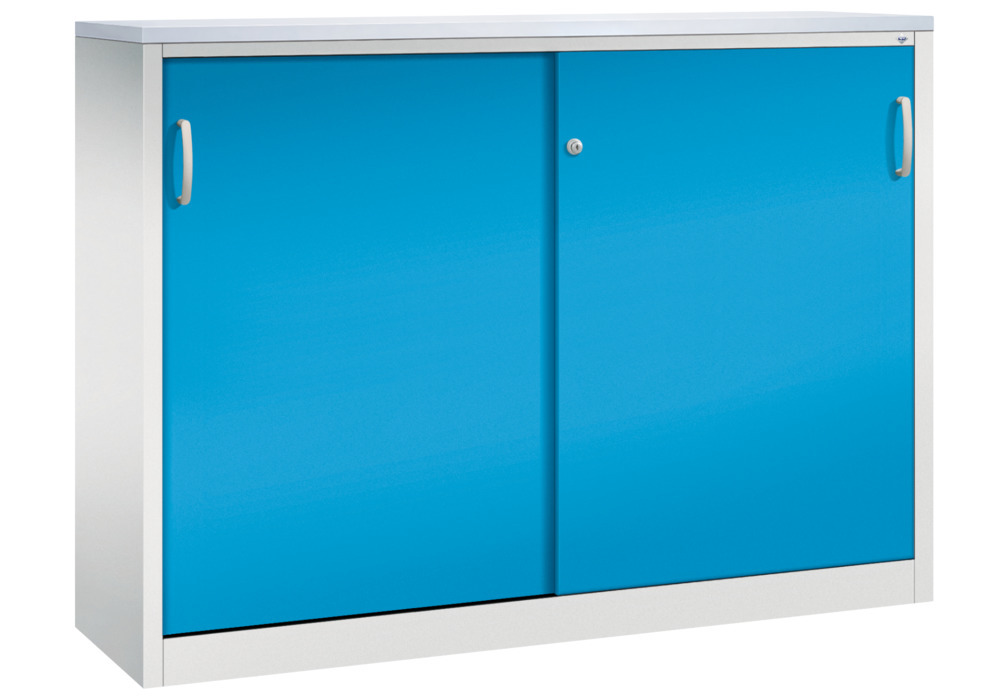 Armoire à portes coulissantes Acurado, type buffet, acier, 1600 x 400 x 1200 mm, gris / bleu clair - 1