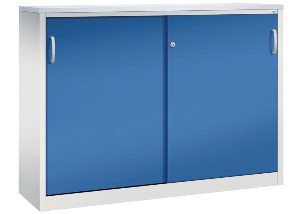Kancelářská skříňka s posuvnými dveřmi C+P Acurado, sideboard, 1600 x 400 x 1200 mm, šedo-modrá - 1