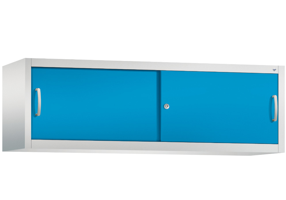 C+P Schiebetürenschrank Acurado, als Aufsatz, 1600 x 400 x 500 mm, lichtgrau/lichtblau - 1