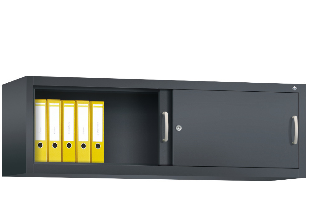 C+P sliding door cabinet Acurado, top unit, 1600 x 400 x 500 mm, black grey - 2