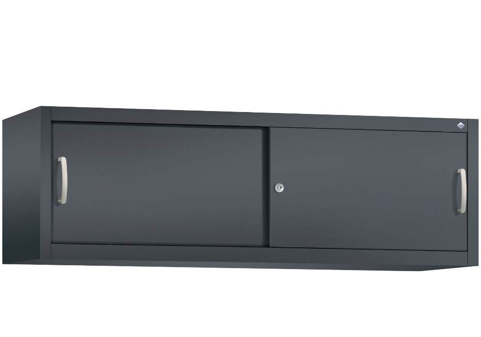 C+P sliding door cabinet Acurado, top unit, 1600 x 400 x 500 mm, black grey - 1