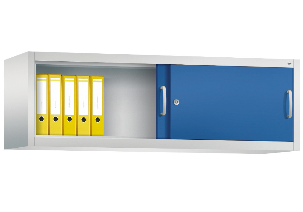 C+P Schiebetürenschrank Acurado, als Aufsatz, 1600 x 400 x 500 mm, lichtgrau/enzianblau - 3