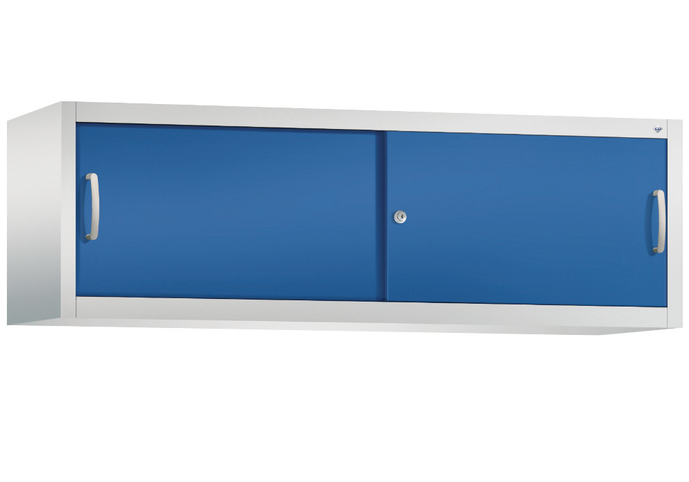 C+P skab med skydedøre Acurado, overskab, 1600 x 400 x 500 mm, lysegrå/blå - 1