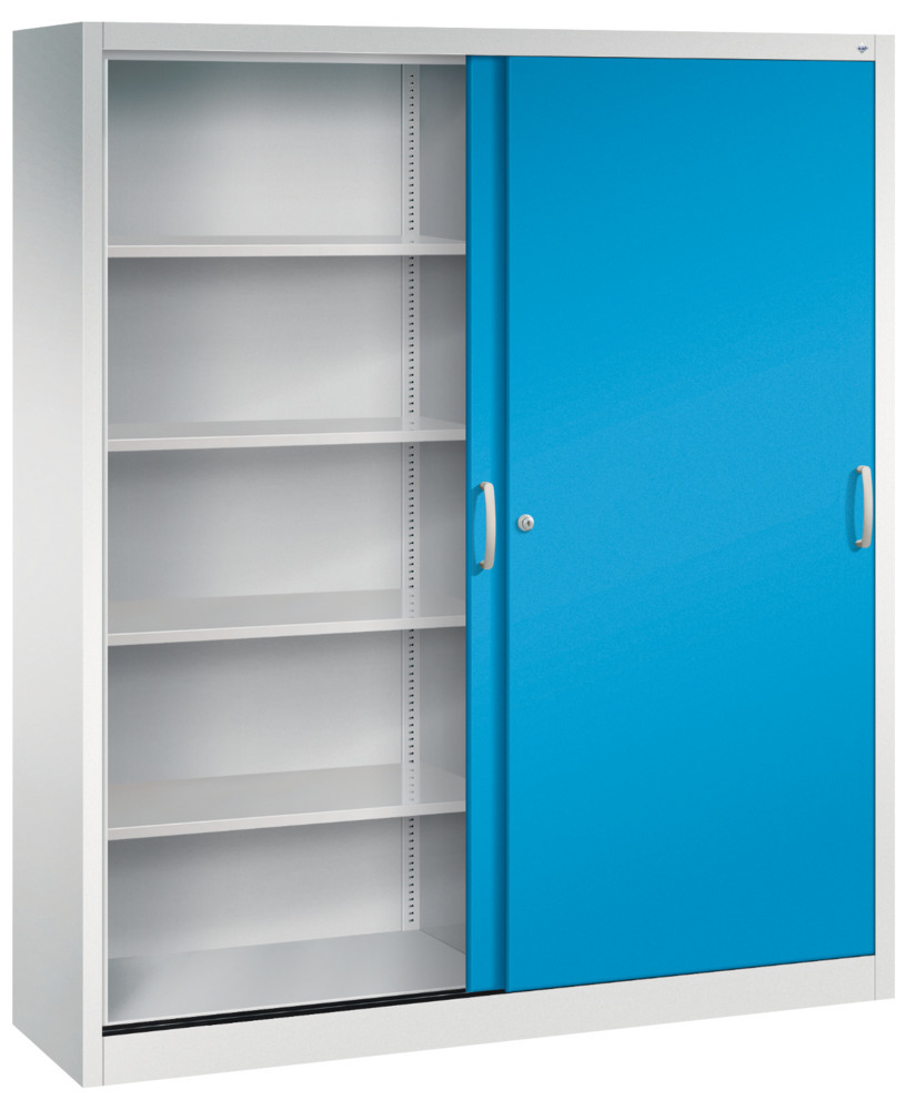 Armario de puertas correderas C+P Acurado, 1600 x 400 x 1950 mm , gris claro/azul claro - 2