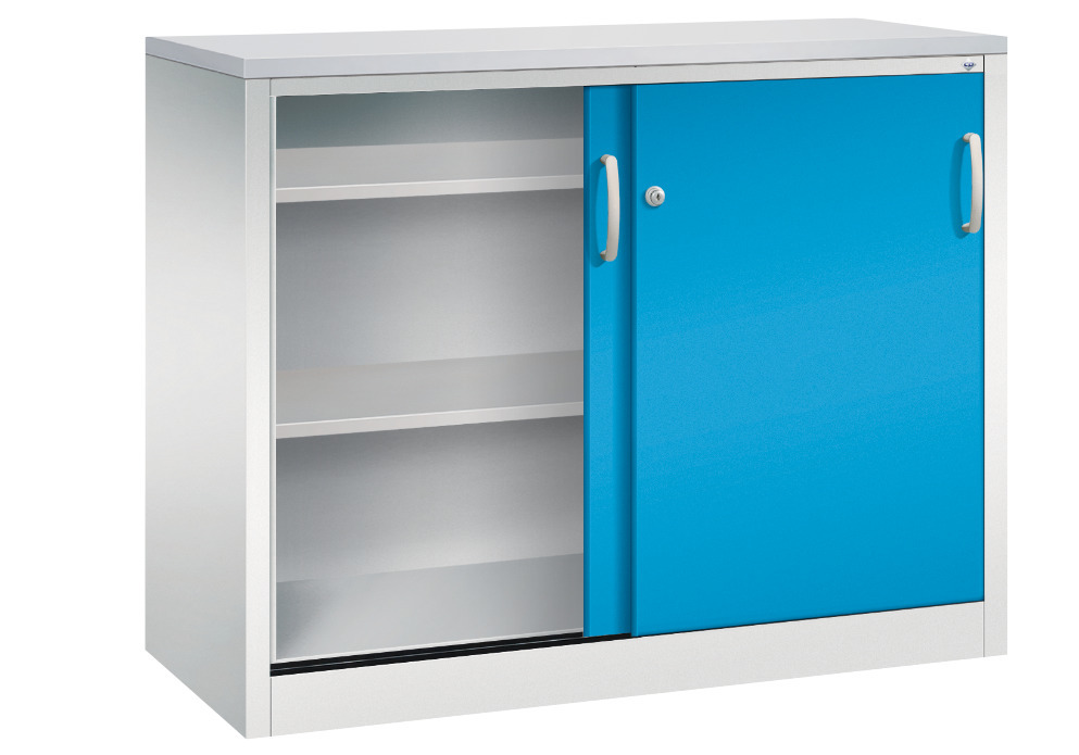 C+P sliding door cabinet Acurado, sideboard, 1200 x 500 x 1000 mm, light grey/light blue - 2