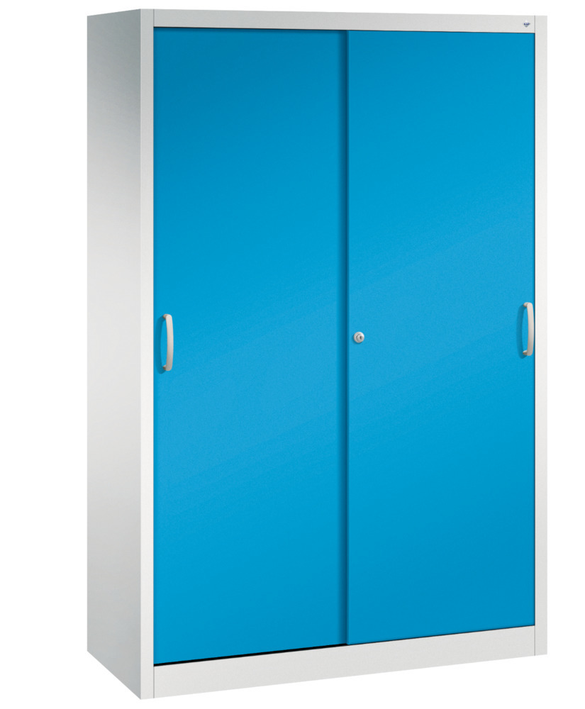 Kancelářská skříňka s posuvnými dveřmi C+P Acurado, 1200 x 500 x 1950 mm, sv. šedo-modrá - 1