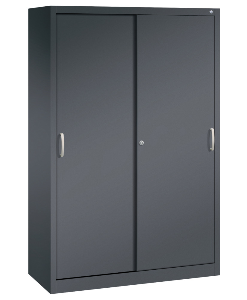 Kancelářská skříňka s posuvnými dveřmi C+P Acurado, 1200 x 500 x 1950 mm, černošedá - 1