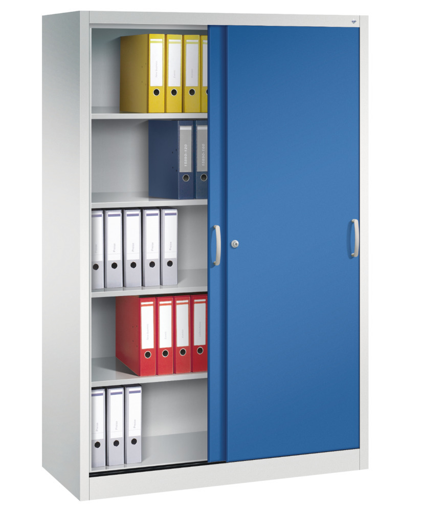 Kancelářská skříňka s posuvnými dveřmi C+P Acurado, 1200 x 500 x 1950 mm, sv. šedá/enciánově modrá - 3
