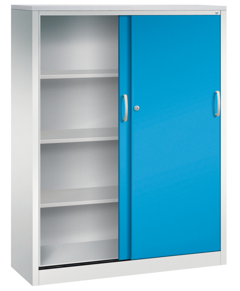 C+P sliding door cabinet Acurado, side cabinet, 1200 x 400 x 1600 mm, light grey/light blue - 2
