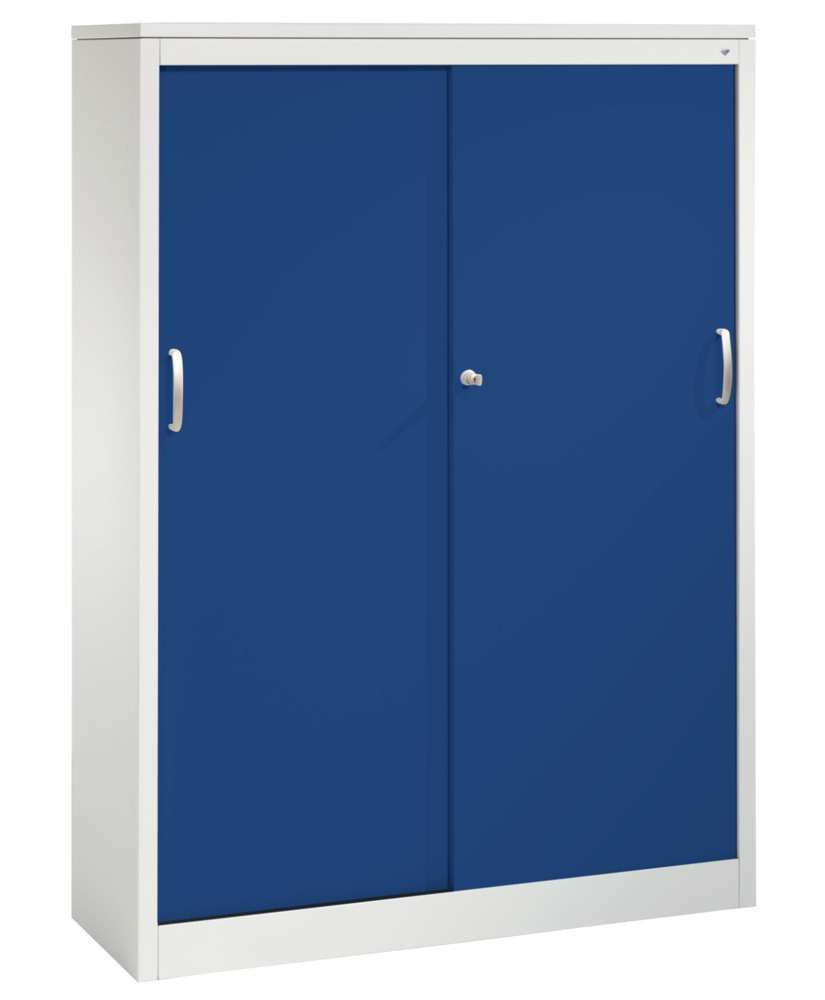 Armoire basse à portes coulissantes Acurado, acier, 1200 x 400 x 1600 mm, gris clair/bleu gentiane - 1