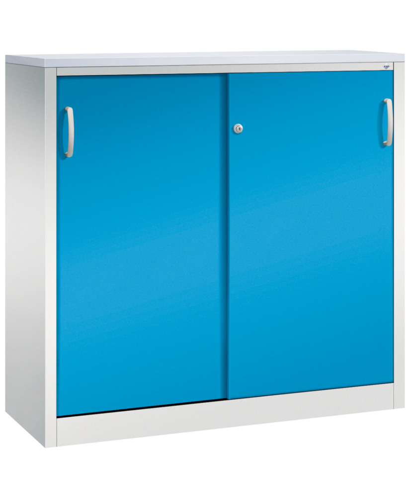 Kancelářská skříňka s posuvnými dveřmi C+P Acurado, sideboard, 1200 x 400 x 1200 mm, sv. šedo-modrá - 1
