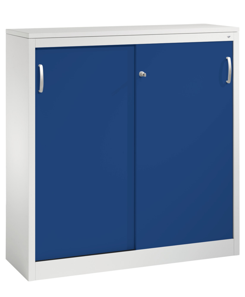 Kancelářská skříňka s posuvnými dveřmi C+P Acurado, sideboard, 1200 x 400 x 1200 mm, šedo-modrá - 1