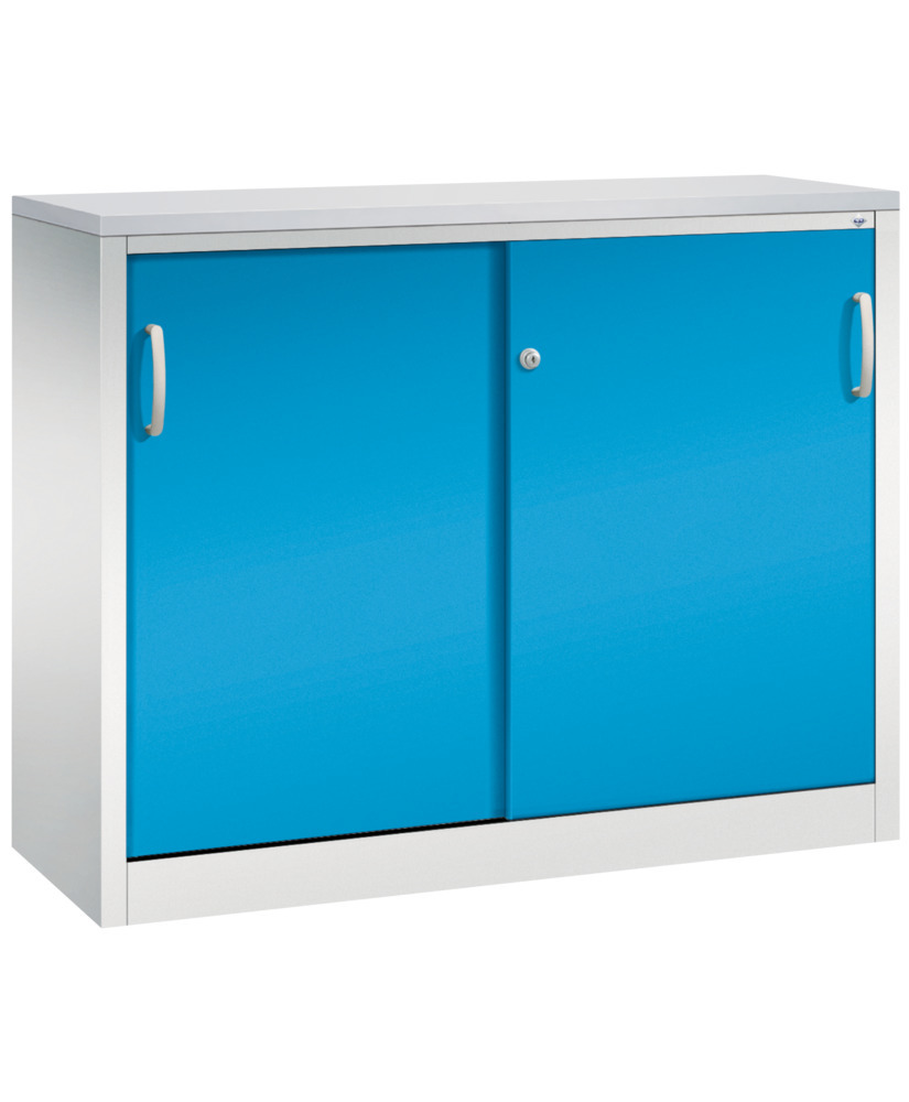 Armoire à portes coulissantes Acurado, type buffet, acier, 1200 x 400 x 1000 mm, gris / bleu clair - 1