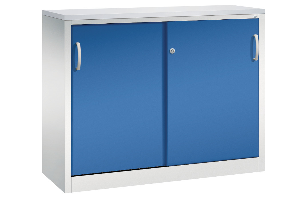 C+P sliding door cabinet Acurado, sideboard, 1200 x 400 x 1000 mm, light grey/gentian blue - 1