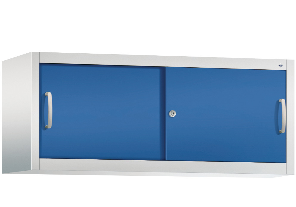 C+P sliding door cabinet Acurado, top unit, 1200 x 400 x 500 mm, light grey/gentian blue - 1