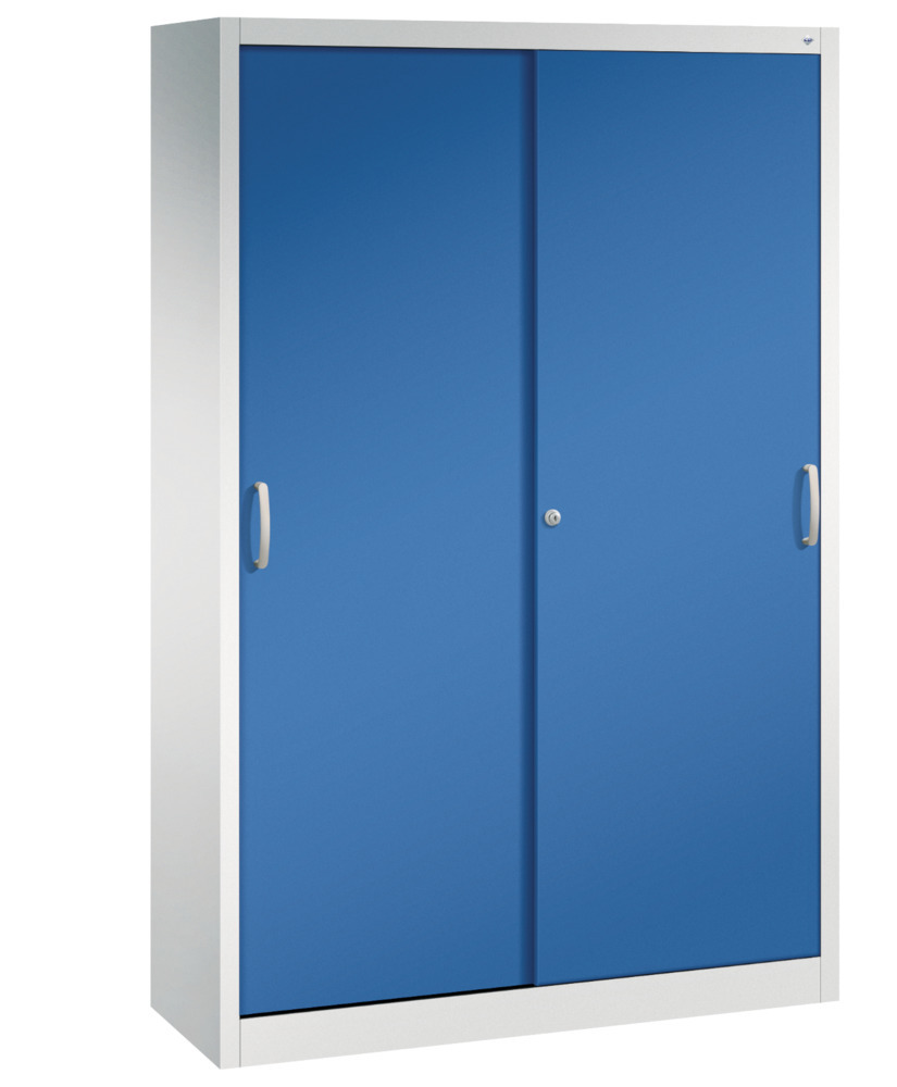 C+P sliding door cabinet Acurado, 1200 x 400 x 1950 mm, light grey/gentian blue - 1