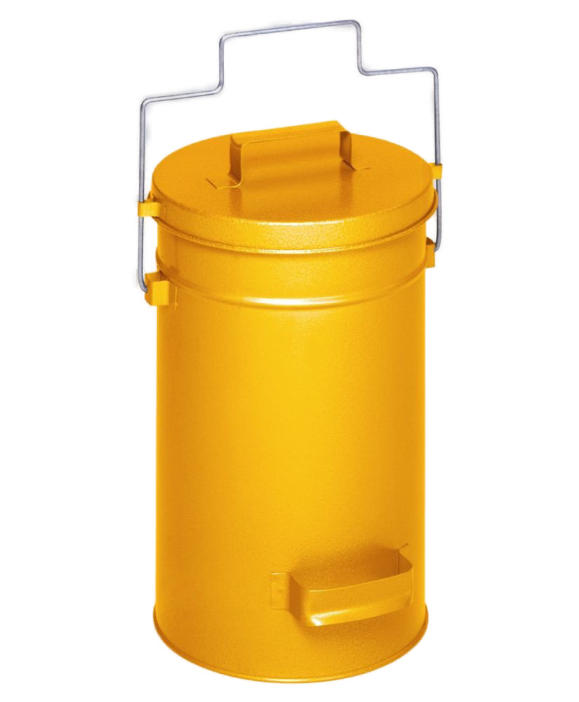 Självsläckande behållare med lock, gul, 15 liters volym - 1