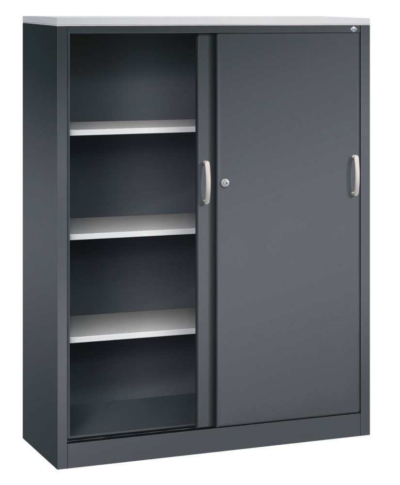 C+P sliding door cabinet Acurado, side cabinet, 1200 x 400 x 1600 mm, black grey - 2
