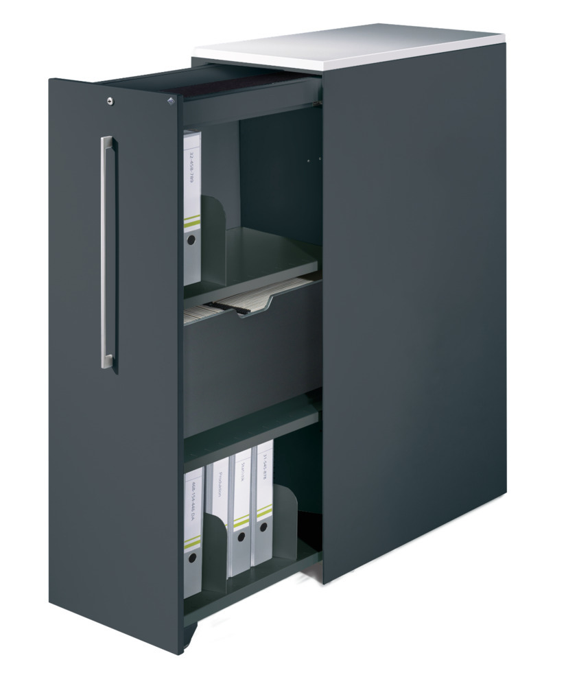 C+P pull-out cabinet at standing height Asisto, 430 x 800 x 1259 mm, black grey, left - 2