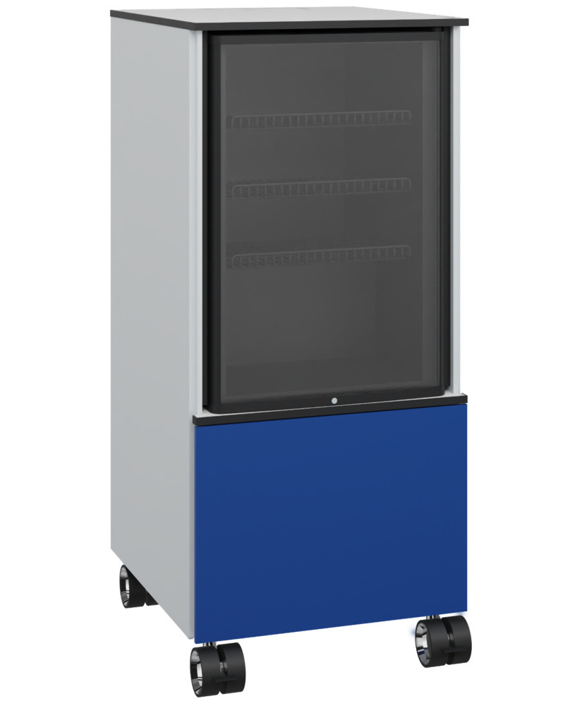 C+P Kühlschrank-Caddy Asisto, 500 x 600 x 1157 mm, lichtgrau/enzianblau, mit Abfallsammler - 1