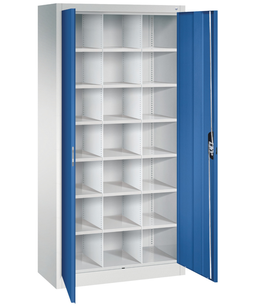 Armario de puertas batientes C+P Acurado, distribución, 930 x 400 x 1950 mm, gris/azul, 21 estantes - 2