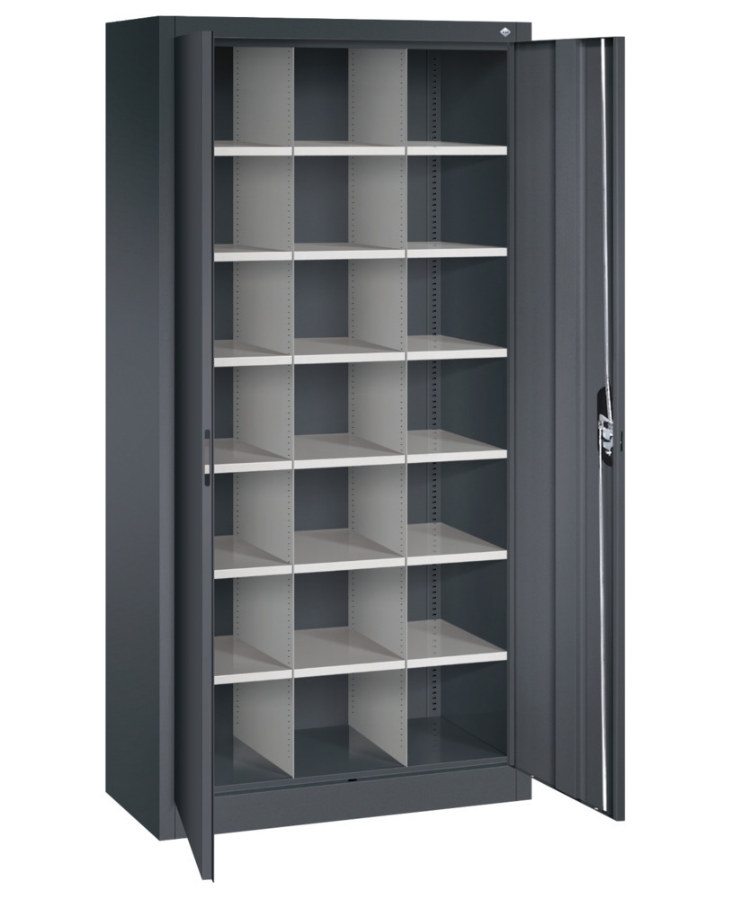 Armario de puertas batientes C+P Acurado, distribución, 930 x 400 x 1950 mm gris oscuro, 21 estantes - 2