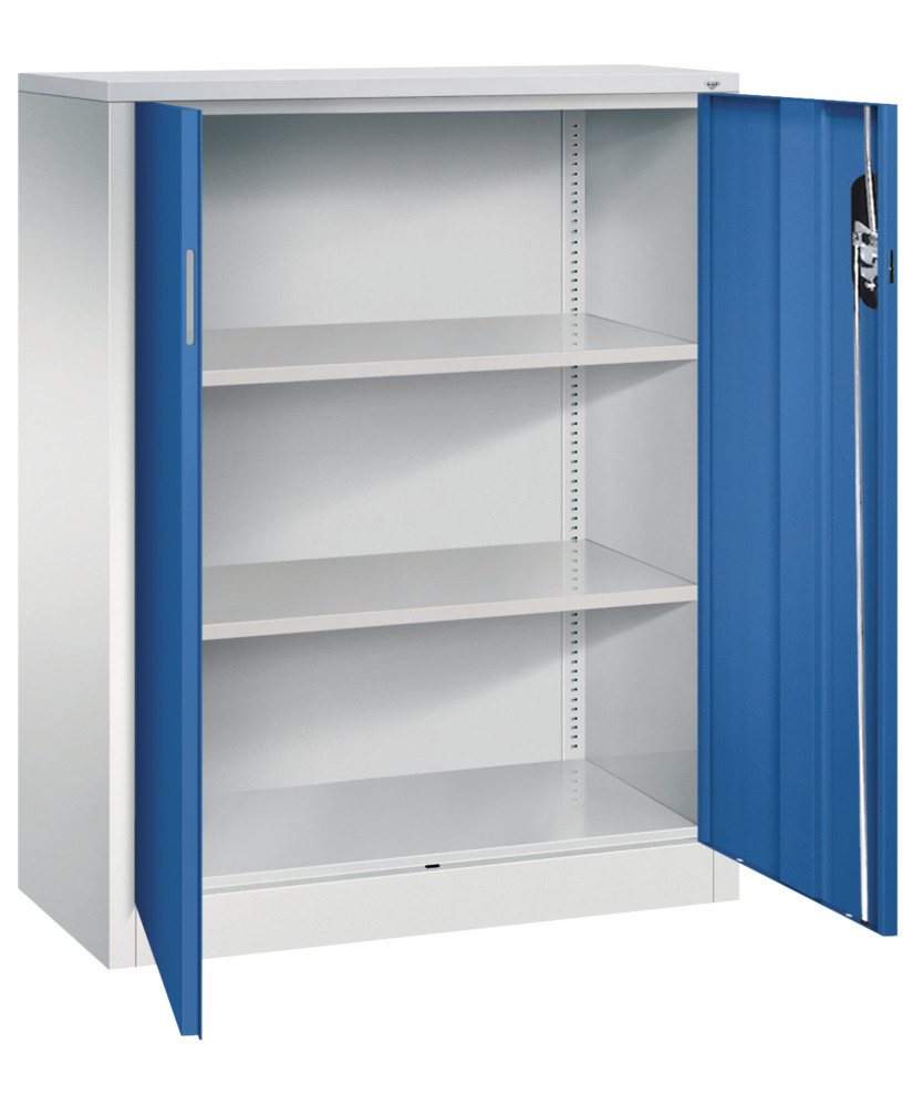 Kancelárska skriňa Acurado - príručná, krídlové dvere, 930 x 400 x 1200 mm, bledosivá/modrá - 2