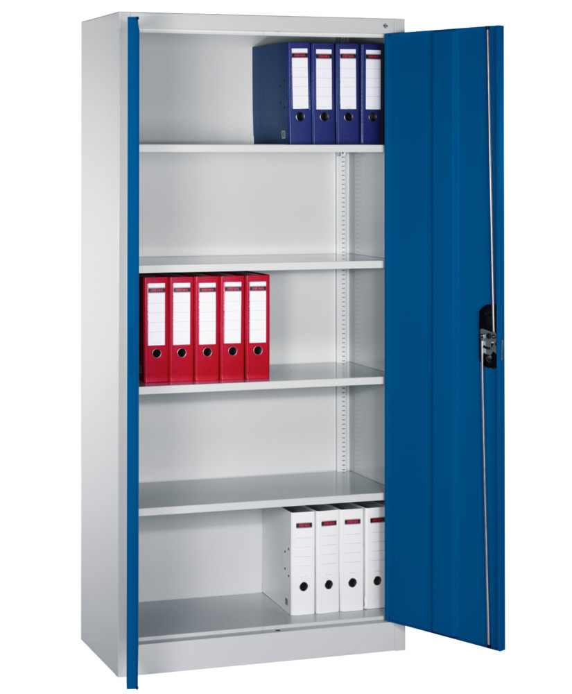 Kancelářská skříň s křídlovými dveřmi C+P Acurado, 930 x 500 x 1950 mm, sv. šedá/enciánově modrá - 3