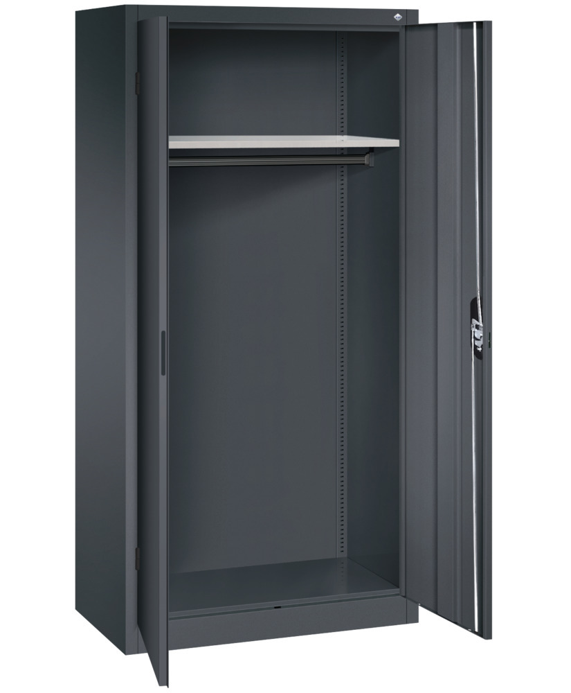 Kancelárska skriňa Acurado, krídlové dvere, na odevy, 930x500x1950 mm, čiernosivá - 2