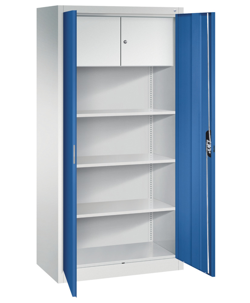 Kancelárska skriňa Acurado, krídlové dvere, vr. uzamykateľnej skrinky, 930x500x1950 mm, sivá/modrá, - 2