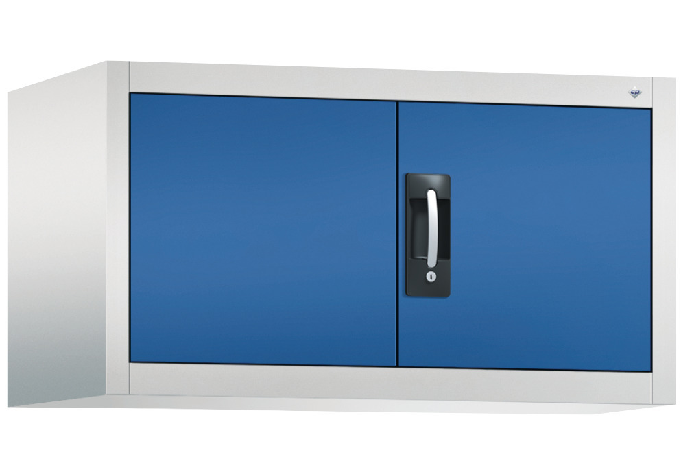 Kancelárska skriňa Acurado, krídlové dvere - nadstavec, 930 x 500 x 500 mm, sivá/modrá - 1