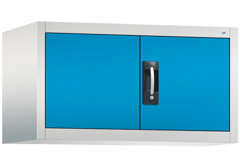 Kancelárska skriňa Acurado, krídlové dvere - nadstavec, 930 x 500 x 500 mm, bledosivá/bledomodrá - 1