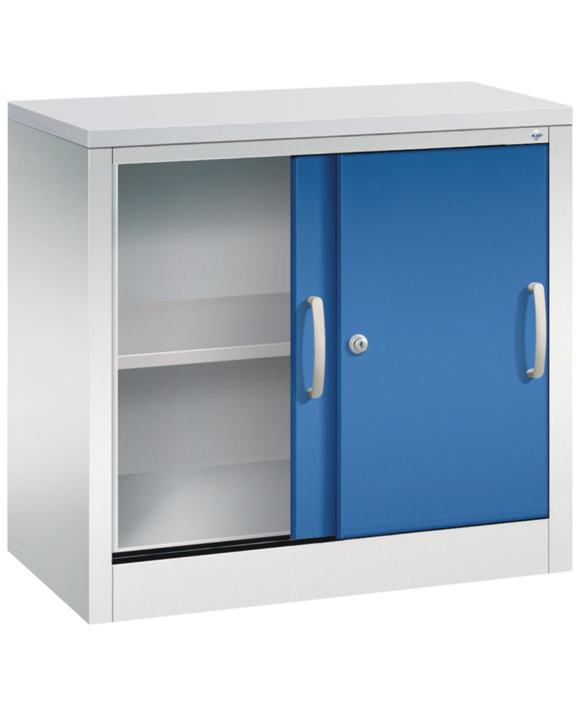 C+P sliding door cabinet Acurado, sideboard, 800 x 400 x 720 mm, light grey/gentian blue - 2