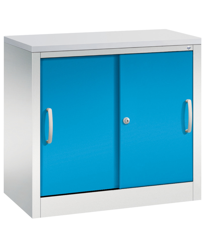 C+P sliding door cabinet Acurado, sideboard, 800 x 400 x 720 mm, light grey/light blue - 1