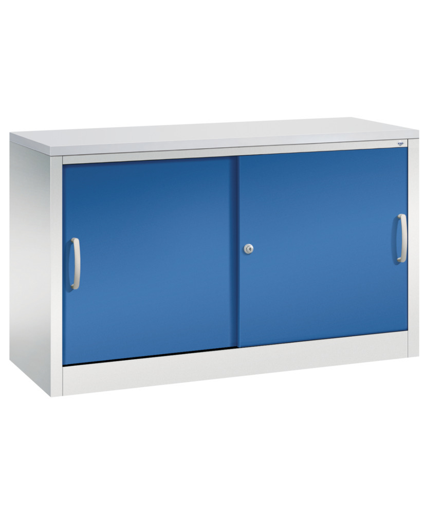 Förvaringsskåp Acurado, med skjutdörrar, sideboard, 1200x400x720 mm, ljusgrå/enzianblå - 1