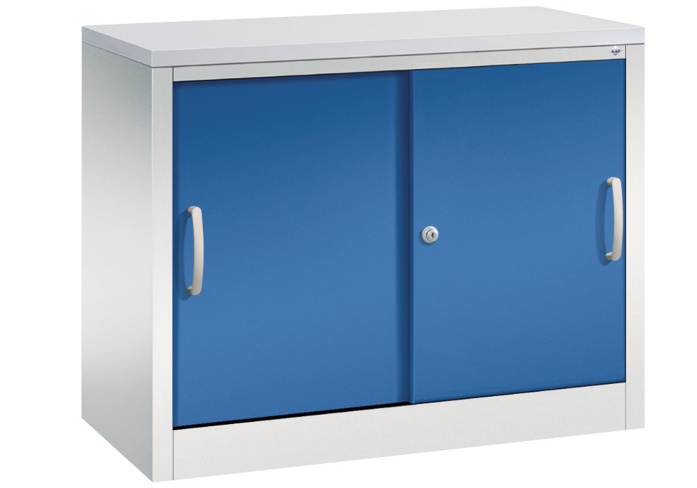 Kancelářská skříňka s posuvnými dveřmi C+P Acurado, sideboard, 1000 x 400 x 720 mm, šedo-modrá - 1