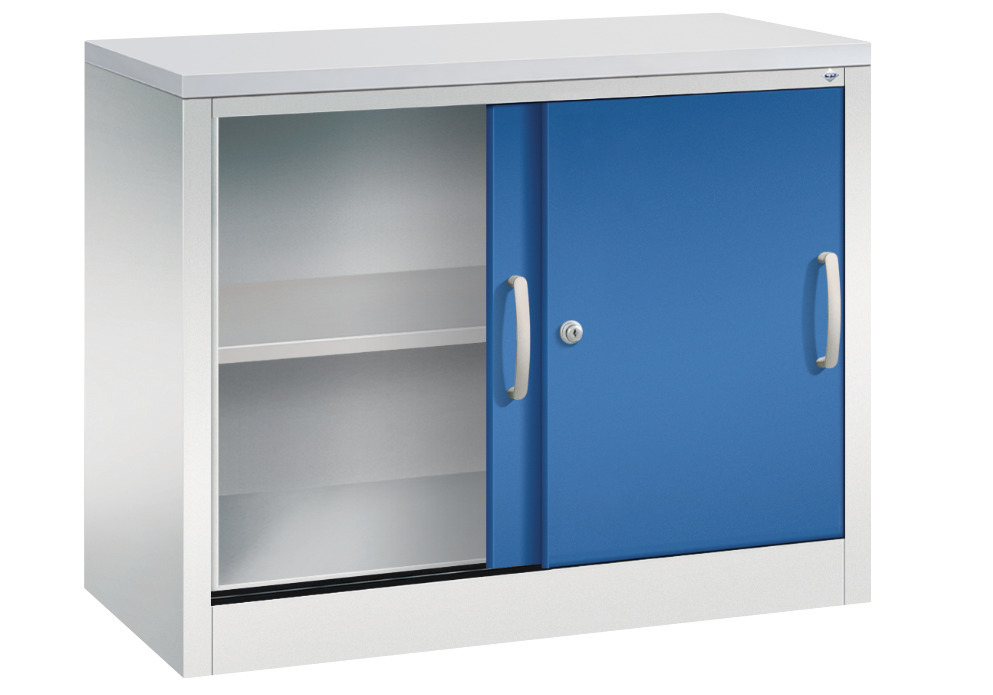 Kancelářská skříňka s posuvnými dveřmi C+P Acurado, sideboard, 1000 x 400 x 720 mm, šedo-modrá - 2