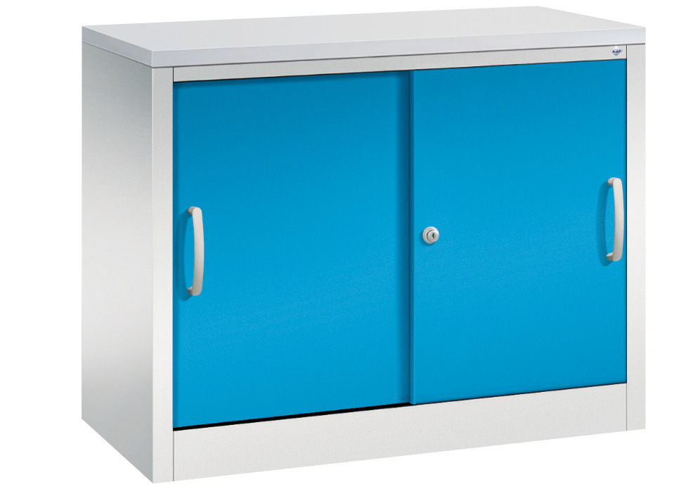 C+P sliding door cabinet Acurado, sideboard, 1000 x 400 x 720 mm, light grey/light blue - 1