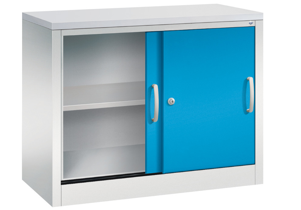 Kancelářská skříňka s posuvnými dveřmi C+P Acurado, sideboard, 1000 x 400 x 720 mm, sv. šedo-modrá - 2