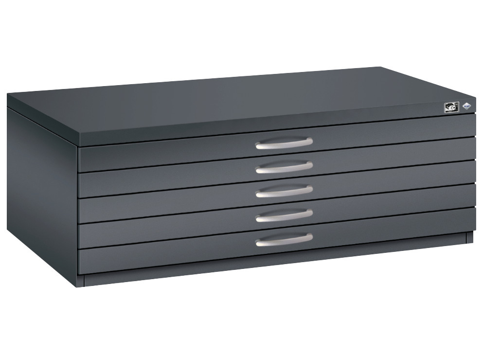 C+P drawer cabinet 7100, flat tray, 1100 x 765 x 420 mm, black grey - 1