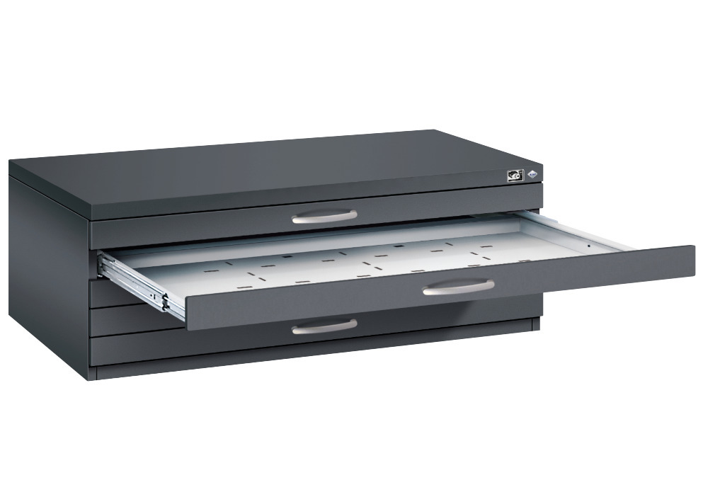 C+P drawer cabinet 7100, flat tray, 1100 x 765 x 420 mm, black grey - 2